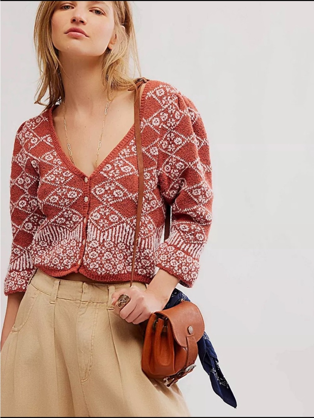 Free People Patterned V-Neck Cardigan Sweater